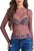 Moda Feminina Europeia e Americana 2026 Novo Sexy Pulôver Renda Manga Longa Camisa Transparente Malha Transparente Top de Renda