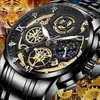 Reloj de calendario calado para hombre transfronterizo, reloj multifuncional para hombre con banda de acero incrustada de diamantes, resistente al agua, venta al por mayor