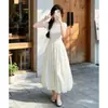 Vestido blanco de manga corta estilo francés para mujer, nuevo modelo de verano, entallado en la cintura, adelgazante, vestido largo floral