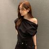 Coreia do Sul Ins Verão Novo Estilo Francês Design Suave Camiseta de Manga Curta Feminina Elegante Emagrecedor Top