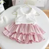 Traje de Verano Estilo Western para Niñas Estilo Coreano Nuevo Chaleco de Punto sin Mangas tipo Polo Falda de Volantes tipo Pastel Conjunto de Dos Piezas 3