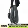 Calça longa casual de corte reto, calça esportiva de perna larga para homens, calça estilo outdoor, design folgado de workwear preto com múltiplos bolsos e um corte único