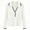 Top de punto de manga larga con botones y ribete de contraste para mujer, nuevo estilo de otoño, capa interior estilo coreano, prenda base, rejuvenecedor, adelgazante