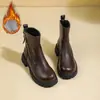 Botines retro estilo Martin con cremallera lateral para mujer, nueva colección otoño/invierno 2026, con suela gruesa, tacón ancho, de piel suave, forrados de felpa y cálidos de algodón