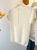 Camiseta Tricotada de Seda de Gelo Azul Marinho de Manga Curta para Mulheres, Novo Design de Verão 2026, Top Fino Vazado