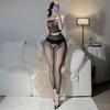 Lencería Sexy con Diseño de Malla Hueca para Mujer, Transparente Dos Piezas Apasionada Abertura en la Entrepierna Sin Quitarse Espalda Descubierta Uniforme 9047