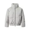 Chaqueta corta acolchada de algodón para hombre, color liso de moda, PU de imitación de cuero, ajuste holgado, talla grande, cuello alto, disponible en stock