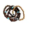 Pulsera de Abalorios de Madera Retro Transfronteriza Europea y Americana, Pulsera Sencilla de Nuevo Estilo Hecha a Mano, Conjunto Multicapa, Pulsera de Capas de Nicho para Hombres y Mujeres