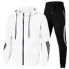 2025. Traje deportivo transfronterizo para hombre para primavera y otoño, sudadera con capucha para correr y fitness con pantalones largos, camiseta con cremallera de capa de aire