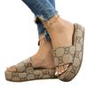 Zapatillas de suela gruesa de talla grande de comercio exterior para mujer, ropa exterior de verano 2024, nuevas sandalias de muffin de una palabra con estampado europeo y americano, al por mayor