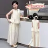 Conjunto de Dos Piezas de Verano Delgado para Niñas 2026 Nuevo Estilo Bohemio de Verano Top y Pantalones de Pierna Ancha para Niños Mayores