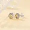Pendientes de Plata de Ley S925 con Citrino Amarillo Natural Yuebao Jewelry Moda Cuadrado Pequeño Dulce Lujo Ligero Gama Alta Pendiente Completo con Diamantes Accesorios para Mujer