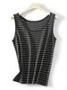 Fular de Lino Lyocell Opaco para Mujer Verano Nuevo Estilo Ropa Exterior Top Básico Interior sin Mangas Chaleco de Cuello Redondo a Rayas
