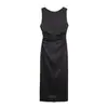 Ins ropa de mujer al por mayor estilo europeo y americano transfronterizo moda diseño de espalda descubierta plisada vestido con textura de satén de seda 8741244