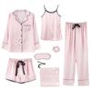 Pijama nuevo de siete piezas con flores para mujer, primavera, manga larga, tipo seda, sexy, para estar en casa