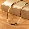 Collar de Cuentas de Ojo de Tigre y Nácar Amarillo, Moda de Lujo Ligero con un Toque de Alta Gama, Cadena para Clavícula Unisex, Cadena para el Cuello Estilo Melard