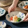 Estilo Nórdico Serie Doméstica Mitang Tazón Dorado, Plato de Loto, Plato Octagonal, Plato de Pescado con Doble Asa, Apto para Microondas