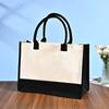 Stock Listo con Logo Imprimible Bolso Negro y Blanco Empalmado Bolsa de Regalo de Compras Simple Moda Bolso de Lona Personalización