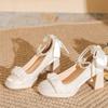 Salto Alto Francês Salto Grosso Feminino Estilo Ladylike Suave Madrinha Retrô Pérola Sapatos Mary Jane Sapatos de Casamento para Noiva Sapatos de Couro Pequenos