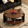 Mesa de centro redonda retro-moderna de madera maciza para espacios pequeños, uso doméstico de sala de estar de alta gama, estilo antiguo simple, mesa de té de doble capa modelo nuevo