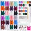 Caixa com Conjunto de Adesivos para Unhas Coloridos Sólidos de Média e Curta Duração, Franceses Foscos com Glitter, Pontas de Unha de Alta Qualidade Desgastáveis