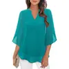 2025 Transfronteiriço Amazon Casual Verão Novo Top Feminino Europeu e Americano com Manga de Pétala Solto Decote V Camisa de Chiffon