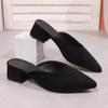 Chinelos Baotou Meia-Calça para Mulheres Verão Roupa Externa 2025 Novos Sandálios de Salto Grosso Bico Fino Couro Macio Confortável Sapatos Femininos Pretos Tamanho Grande