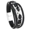 Pulsera de Cuero para Hombre con Símbolo de Infinito Grande en Forma de 8 de Aleación de Zinc Multicapa DIY Estilo Retro Simple Europeo y Americano de Nuevo Producto Transfronterizo