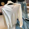 Suéter pullover de cuello en V estilo coreano con mangas de murciélago para mujer, estilo holgado y casual, acinturado, adecuado para usar en capas en otoño.