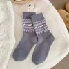 Meias de Lã Outono e Inverno Fair Isle Cachorrinho Laço Meias Quentes de Cano Médio Estilo Japonês Engrossadas Estilo Natalino Meias Femininas