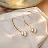 Pendientes de perlas con borlas largas y delgadas, de lujo, con forma de gancho para la oreja, estilo europeo y americano, exagerados, superllamativas, con diamantes, sencillos, elegantes, al por mayor