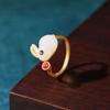 Anillo de conejo del zodíaco de moda nacional Elyuan para mujer, igual que en TikTok, de alto nivel, imitación de jade, anillo abierto para el dedo índice, regalo para amigas