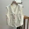 Novedades Japonesas: Chaleco de Botones con Cuello en V Estilo C para Mujer Mayor, Casual, de Lino Francés para Primavera, Chaleco de Traje 484276