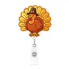 Porta credencial de acrílico para tirar fácil, transfronterizo, para Otoño Acción de Gracias, Clip de insignia giratorio de pavo y calabaza, Porta credencial de trabajo al por mayor