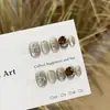 Uñas Portátiles Hechas Completamente a Mano, Elegantes Parches de Manicura Corta Ojo de Gato Color Café Leche, Parches de Uñas Postizas Hexagrama Blanco con Diamante