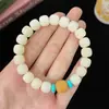 Pulseira de Raiz de Bodhi de Jade Branco Natural com Mantra de Seis Palavras Esculpido, Círculo Único, Amigável para Estudantes, Macia ao Toque, Pulseira de Contas de Oração Budista Venda por Atacado