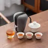 Conjunto de Chá de Porcelana de Jade de Alta Qualidade para Viagem ao Ar Livre das Dinastias Tang e Song Caneca Cerâmica de Preparo Rápido Um Bule Duas ou Três Xícaras Conjunto de Presente Portátil