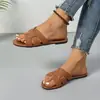 Zapatos de Mujer Europeos y Americanos Transfronterizos Resistentes al Desgaste de una Sola Correa Calzado Exterior Comercio Exterior Tallas Grandes Chanclas de Suela Plana Chanclas de Verano Venta al por Mayor Pura Tallas Grandes