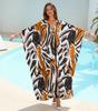 Nuevo Vestido Largo Holgado de Rayón Estampado Estilo Europeo y Americano para Vacaciones Tallas Grandes Cubrebikini para Mujer