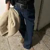 Pantalones vaqueros rectos de mujer de alta calidad de Dongdaemun, Corea, de cintura alta, con cremallera y botones, lavados y desgastados