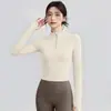 Top de yoga para mujer con media cremallera, cuello alto y manga larga, transpirable, adecuado para correr, fitness, entrenamiento al aire libre y yoga; al por mayor