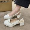 Tacones Altos Mary Jane Color Crema Perla 2025 Estilo Francés Nuevo Estilo Hada Sandalias de Punta Cerrada para Mujer Tacón Grueso Primavera/Verano