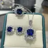 Colar de Safira Azul Royal Cultivada Pingente Moda Europeia e Americana Temperamento Versátil Conjunto de Joias de Luxo Leve Cravejado Atacado