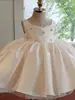 Vestido formal de princesa para niña 2026 de satén blanco con pedrería