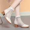 Sandalias de Malla para Mujer, Nuevo Estilo Primavera y Verano, Tacón Grueso, Zapatos Altos Huecos Transpirables, Suela Suave, Sandalias para Mamá de Mediana Edad, Talla Grande