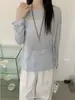 Camiseta de manga larga con cordón de estilo perezoso de diseño único de lyocell para mujer, top fino de verano ligeramente transparente con cuello redondo
