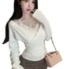 Top Camiseta de Tirante Único Chica Picante Deseo Puro para Mujer Otoño/Invierno Camisa de Encaje de Doble Pieza Falsa de Manga Larga