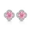 Brincos de Tarraxa Coloridos em Formato de Trevo com Corte Rosa e Diamante de Alto Carbono Brilhante, Brincos de Trevo da Sorte para Transmissão ao Vivo