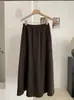 KEKEZOON Saia Casual Simples Estilo Coreano Cor Sólida Elástica Cintura Alta Solta Comprimento Médio Linha A para Mulheres 8639
