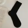 Calcetines finos de estilo ballet con volantes hasta la mitad de la pantorrilla para mujer, calcetines de algodón puro, calcetines ins de colores caramelo anti-pilling